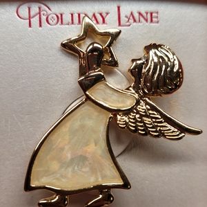 New Holiday Lane Christmas Angel Pin Brooch In Box, year 2008